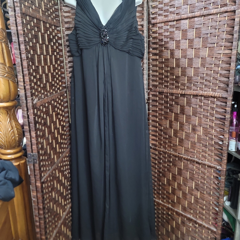 Adrianna Papell Portrait Collar Ruched Black Formal Dress Chiffon Women Size 16 - Picture 11 of 11